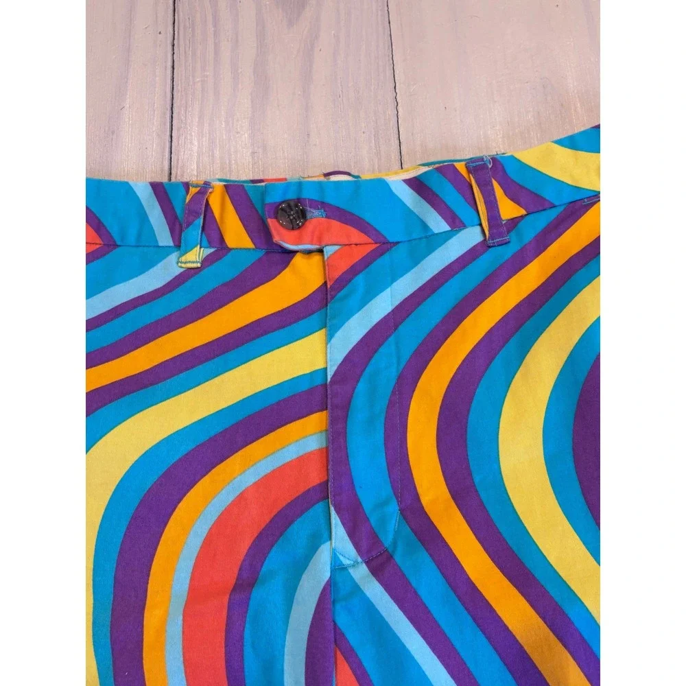 Loudmouth Golf Shorts Mens 36 Multicolor Wavy Psychedelic Stripe Cotton Stretch